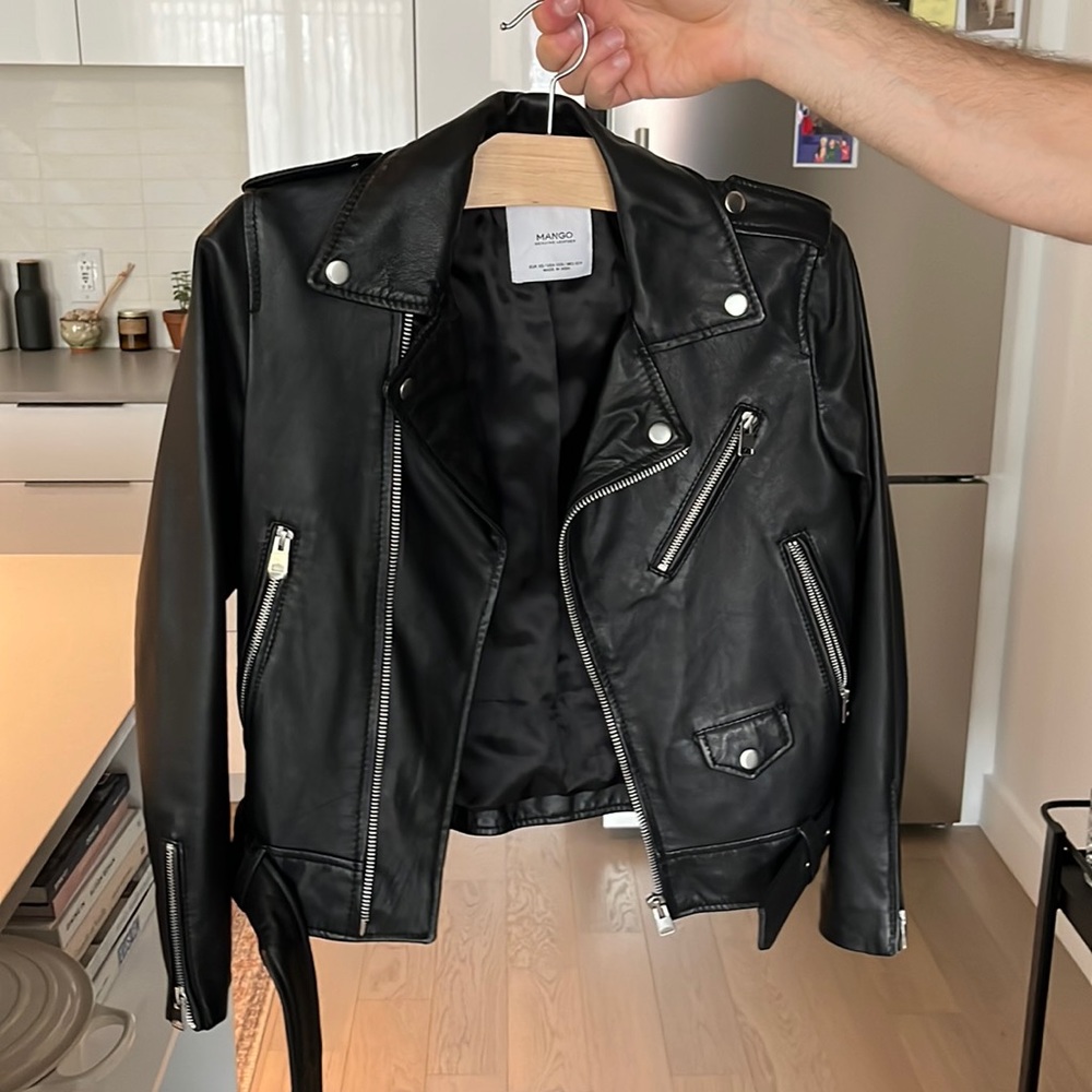 Mango leather black jacket